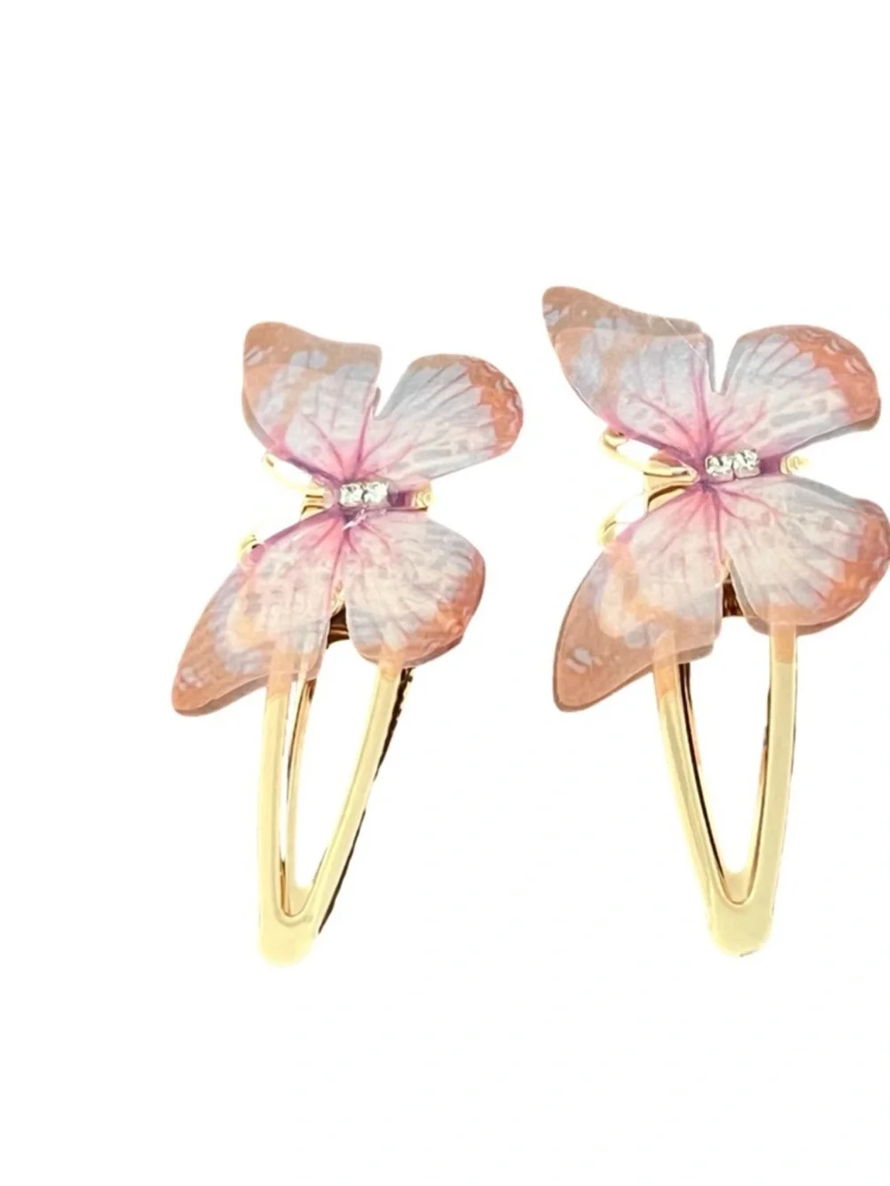 Gold Hair Clips with Pink Butterfly Accents - Set of 2 FINAL PRICE DROP